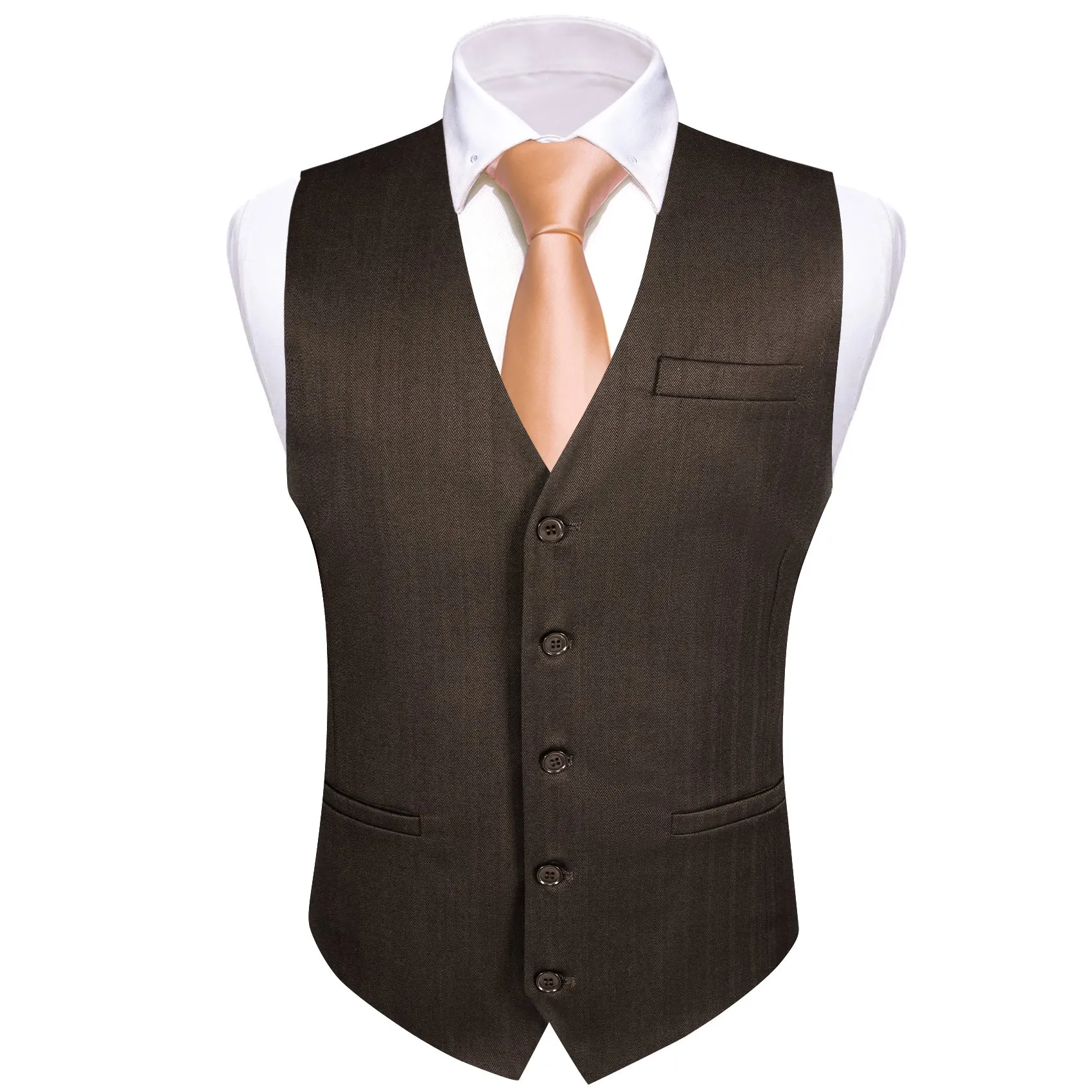 Deep Brown Solid Jacquard Men's Single Vest