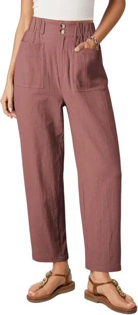 Dokotoo Womens Summer Pants Casual Capri Baggy Ankle Length High Waisted Harem Palazzo Pant Trouser Slacks with Pockets