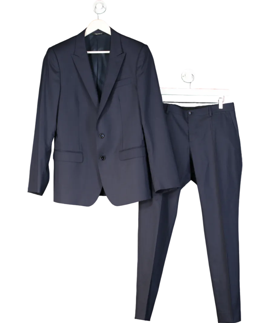 Dolce & Gabbana Blue Wool Silk Two Piece Formal Suit UK M