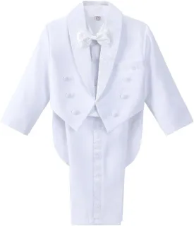 Dressy Daisy Boys Tuxedo Suit 5 Pieces Set Formal Wear Wedding Outfit with Cummerbund, Black/White 001
