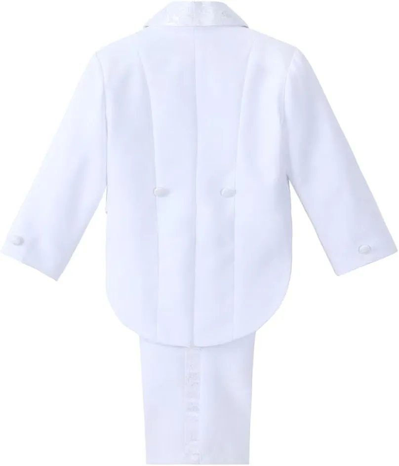 Dressy Daisy Boys Tuxedo Suit 5 Pieces Set Formal Wear Wedding Outfit with Cummerbund, Black/White 001