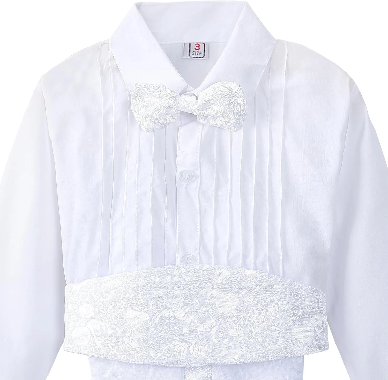 Dressy Daisy Boys Tuxedo Suit 5 Pieces Set Formal Wear Wedding Outfit with Cummerbund, Black/White 001