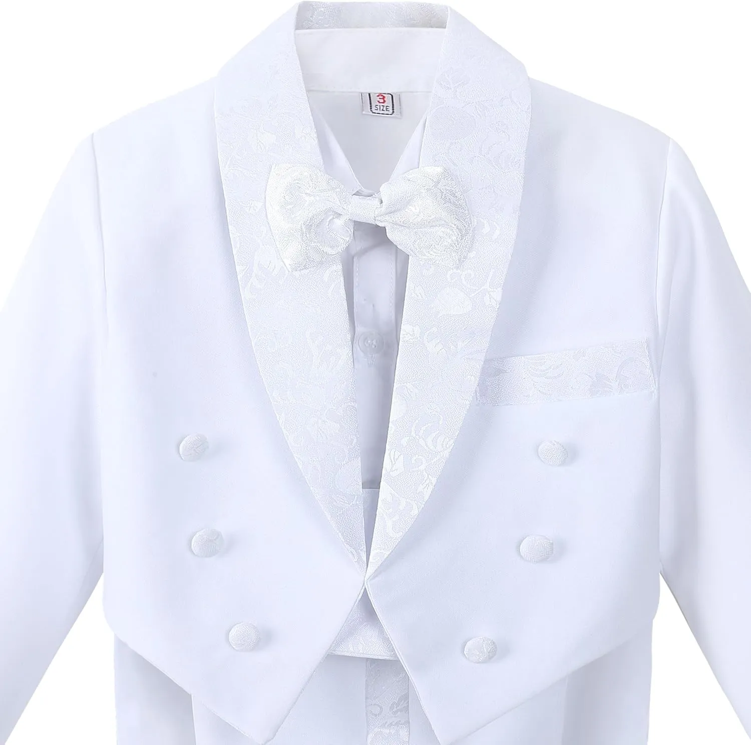 Dressy Daisy Boys Tuxedo Suit 5 Pieces Set Formal Wear Wedding Outfit with Cummerbund, Black/White 001