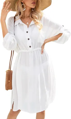 Eddoyee Summer Casual Swimsuit Cover Ups for Women Beach Shirt Tunic Dress