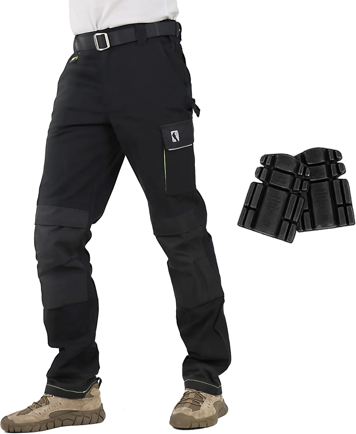 Ellobird Men's Cargo Construction Flex Work Pant for Men Double Knee Reinforcement Stretch Elastic Waistband Tactical Pants
