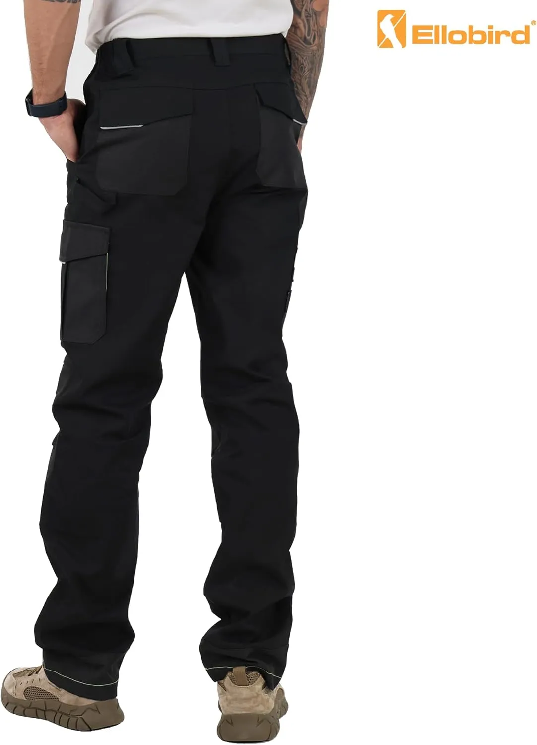 Ellobird Men's Cargo Construction Flex Work Pant for Men Double Knee Reinforcement Stretch Elastic Waistband Tactical Pants