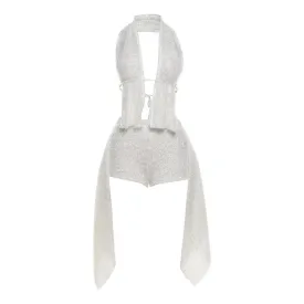 European And American Sexy Hot Girl Low Cut Sleeveless Halter Backless Shorts Suit