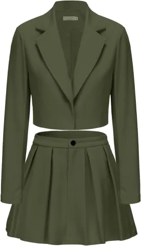 EXLURA Women's Business Casual Blazer Suit Sets and Pleated Mini Skirt 2 Piece Outfits Trendy Long Sleeve Y2K Clothes 2025