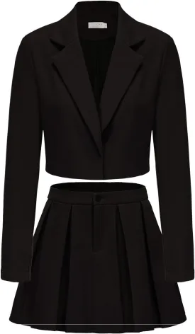 EXLURA Women's Business Casual Blazer Suit Sets and Pleated Mini Skirt 2 Piece Outfits Trendy Long Sleeve Y2K Clothes 2025