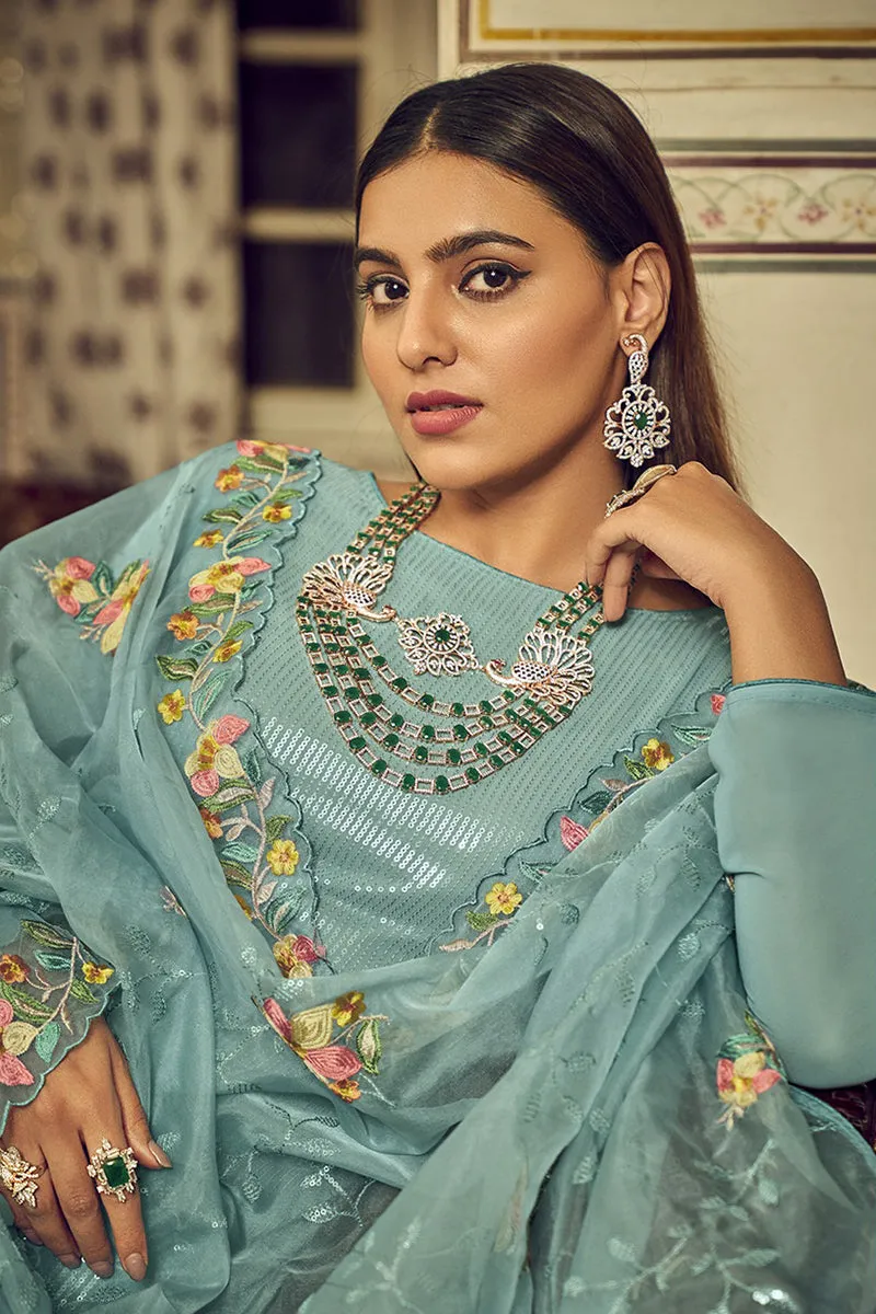 Festive Teal Blue Embroidered Designer Salwar Suit