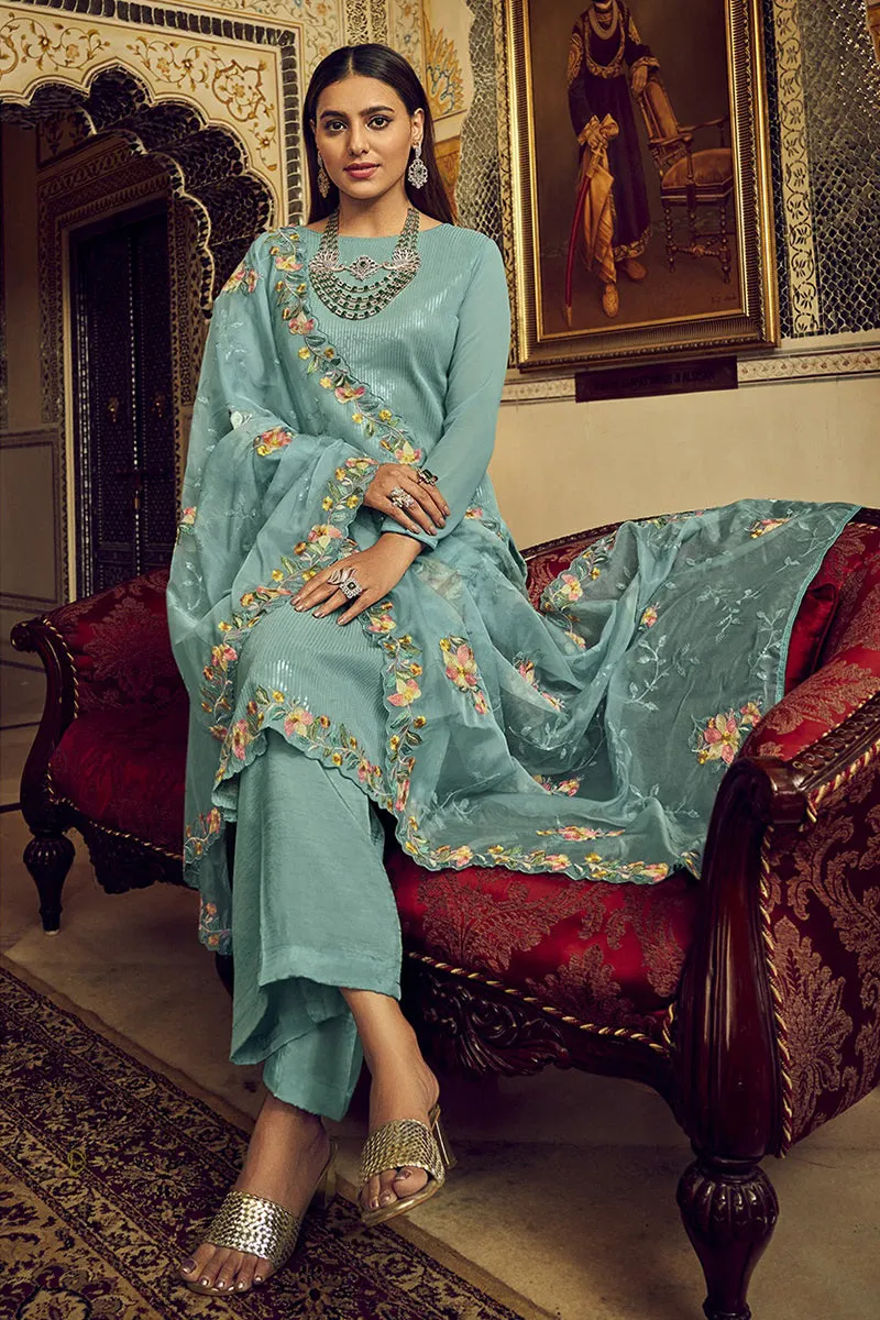Festive Teal Blue Embroidered Designer Salwar Suit