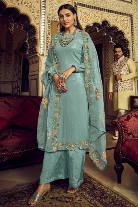Festive Teal Blue Embroidered Designer Salwar Suit
