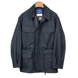 Field jacket in dark navy heavyweight Italian cotton twill