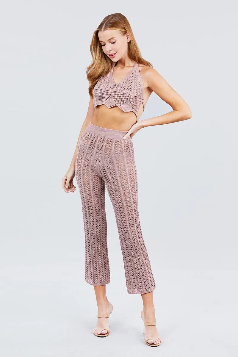 Flare Long Fishnet Sweater Pants - 2 colors