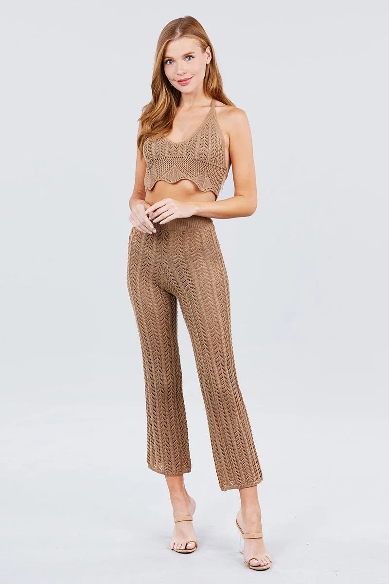 Flare Long Fishnet Sweater Pants - 2 colors