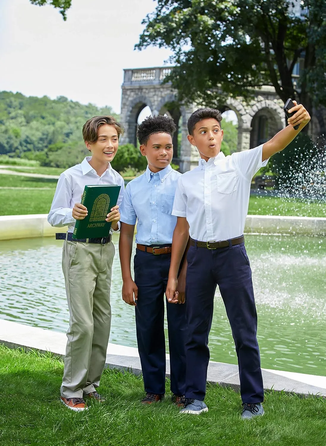 French Toast Boys' Short Sleeve Oxford Dress Shirt (Standard & Husky)