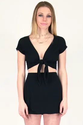 Front Tie Shirt - Scrunchy Black