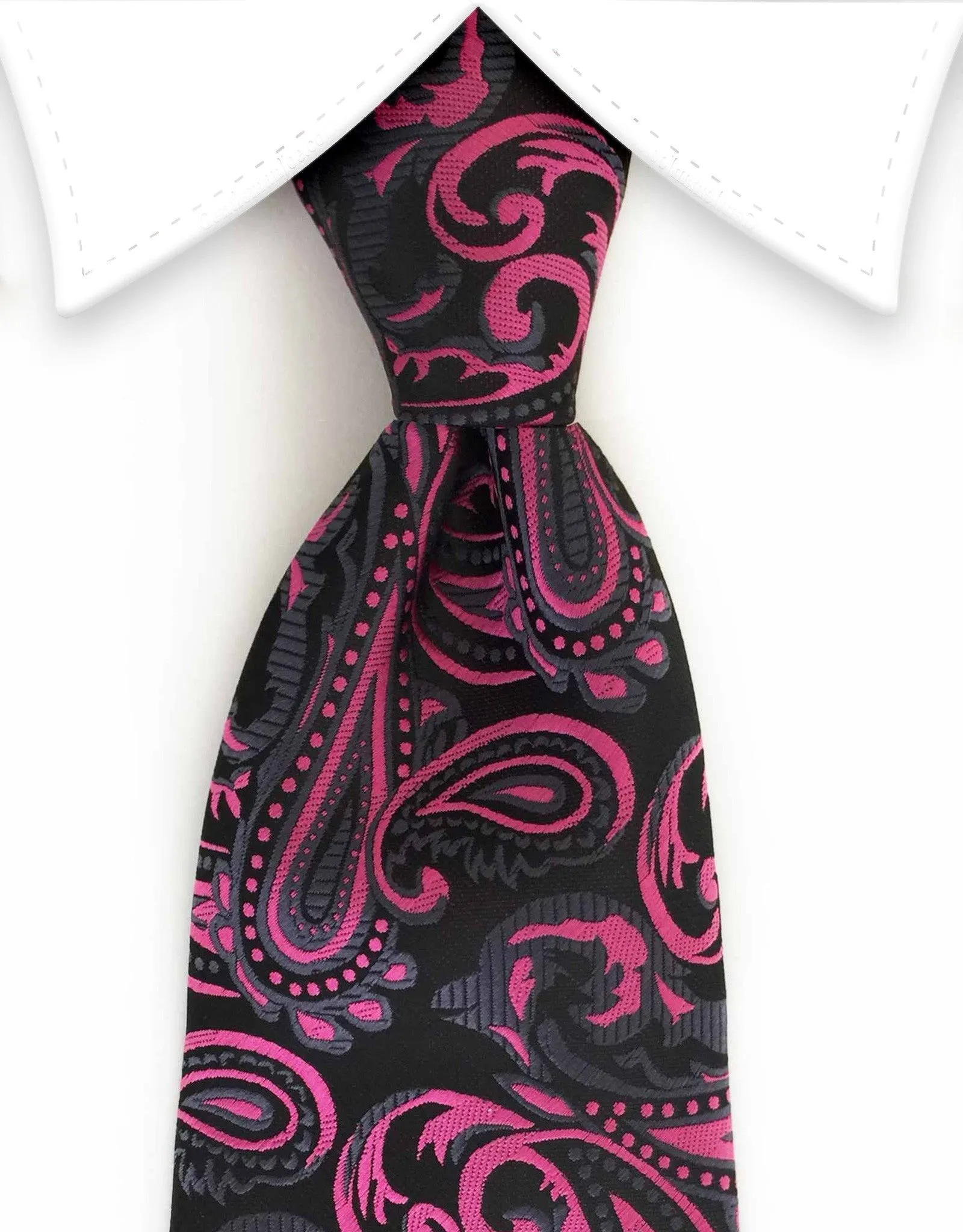 Fuchsia Pink Paisley Necktie & Pocket Square Set