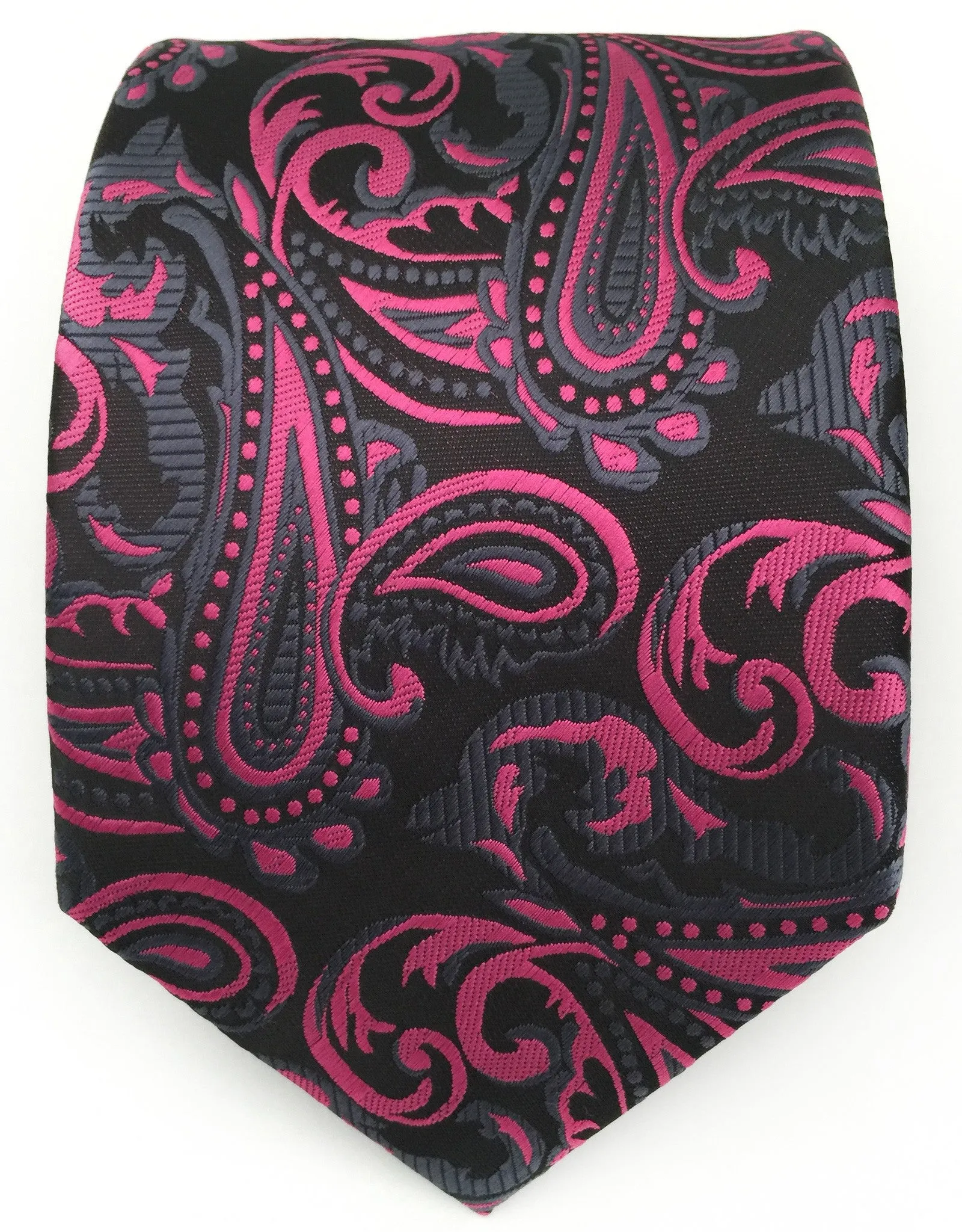 Fuchsia Pink Paisley Necktie & Pocket Square Set
