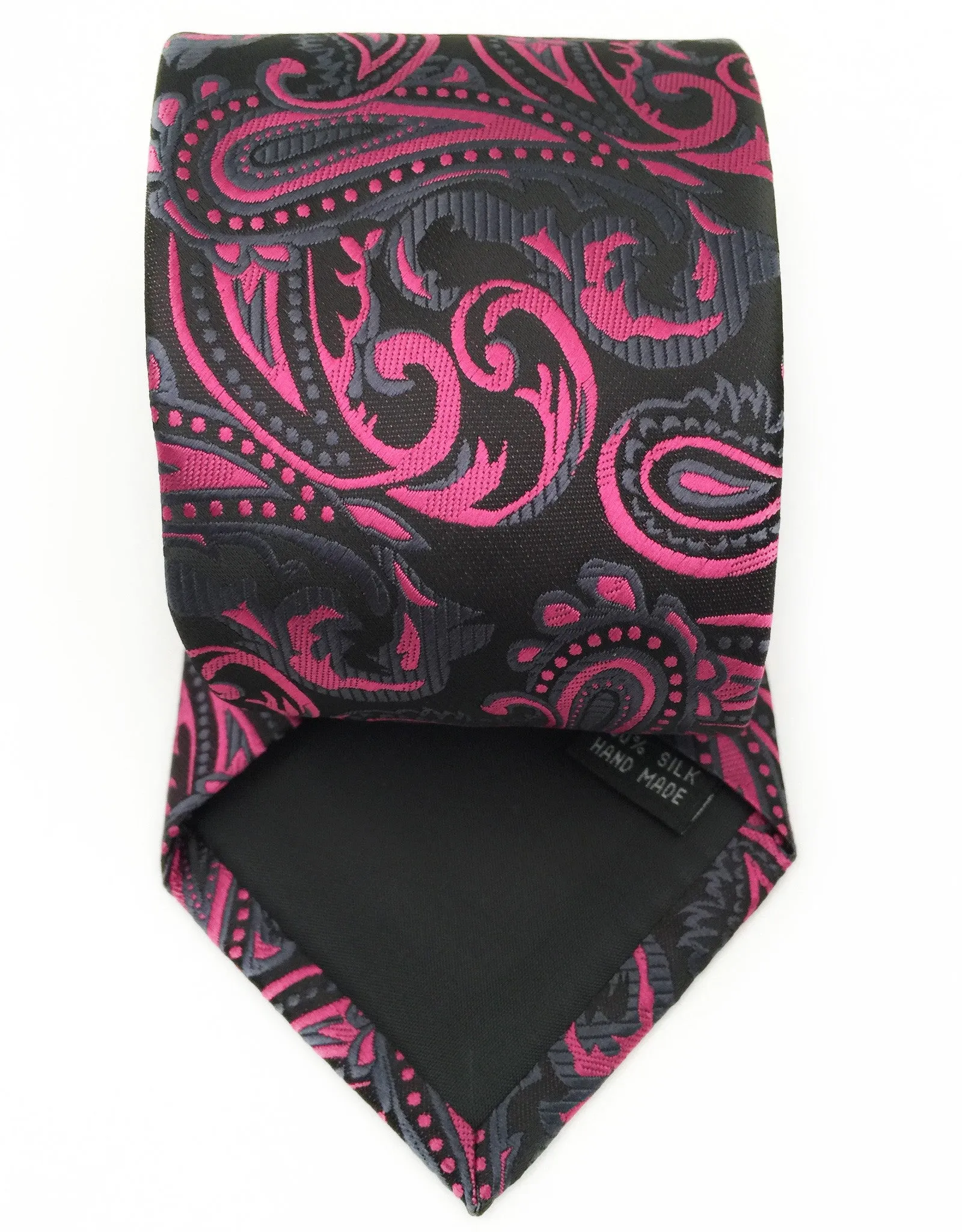 Fuchsia Pink Paisley Necktie & Pocket Square Set