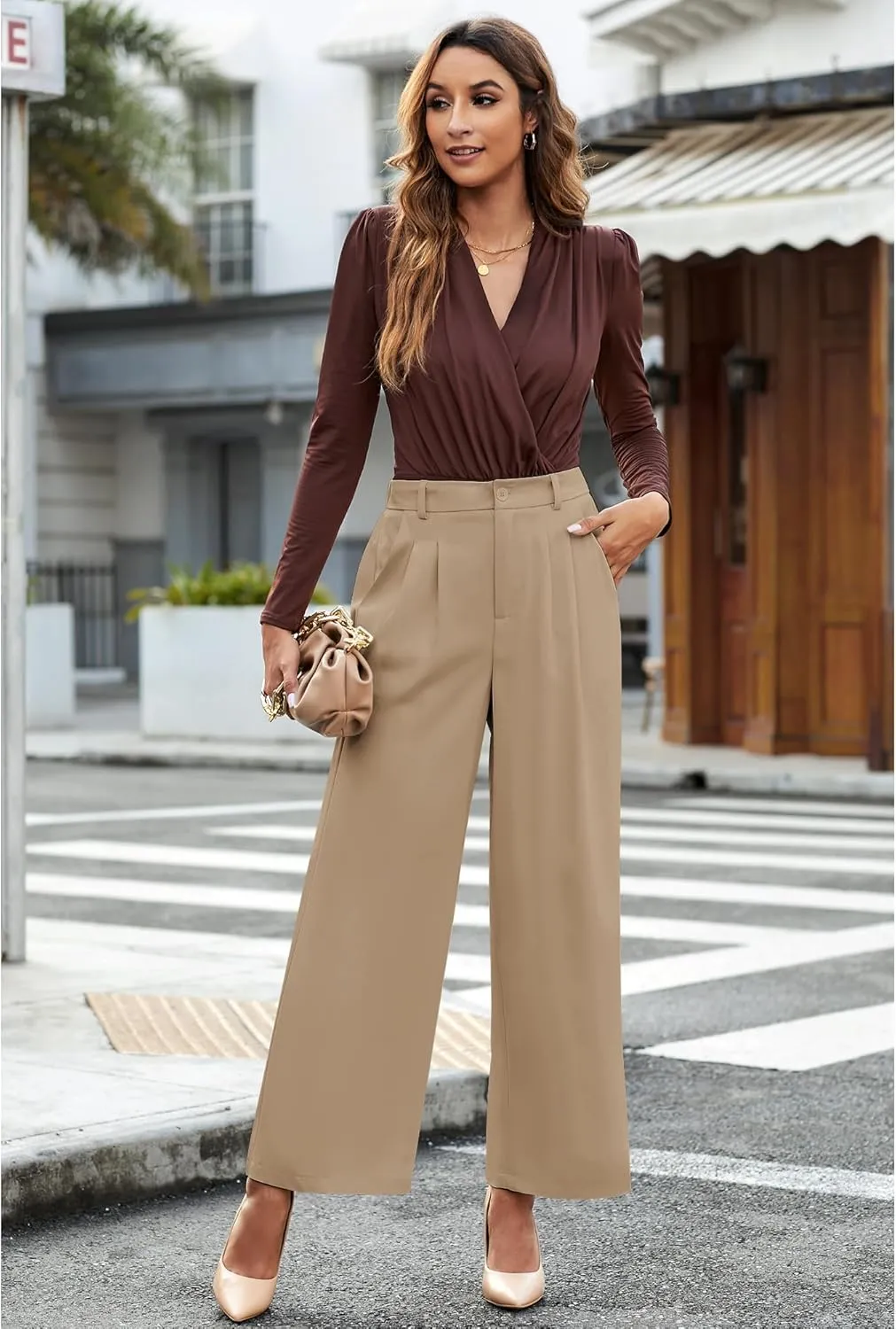 GRAPENT Wide Leg Pants for Women Work Business Casual High Waisted Dressy Pants Flowy Trousers Office