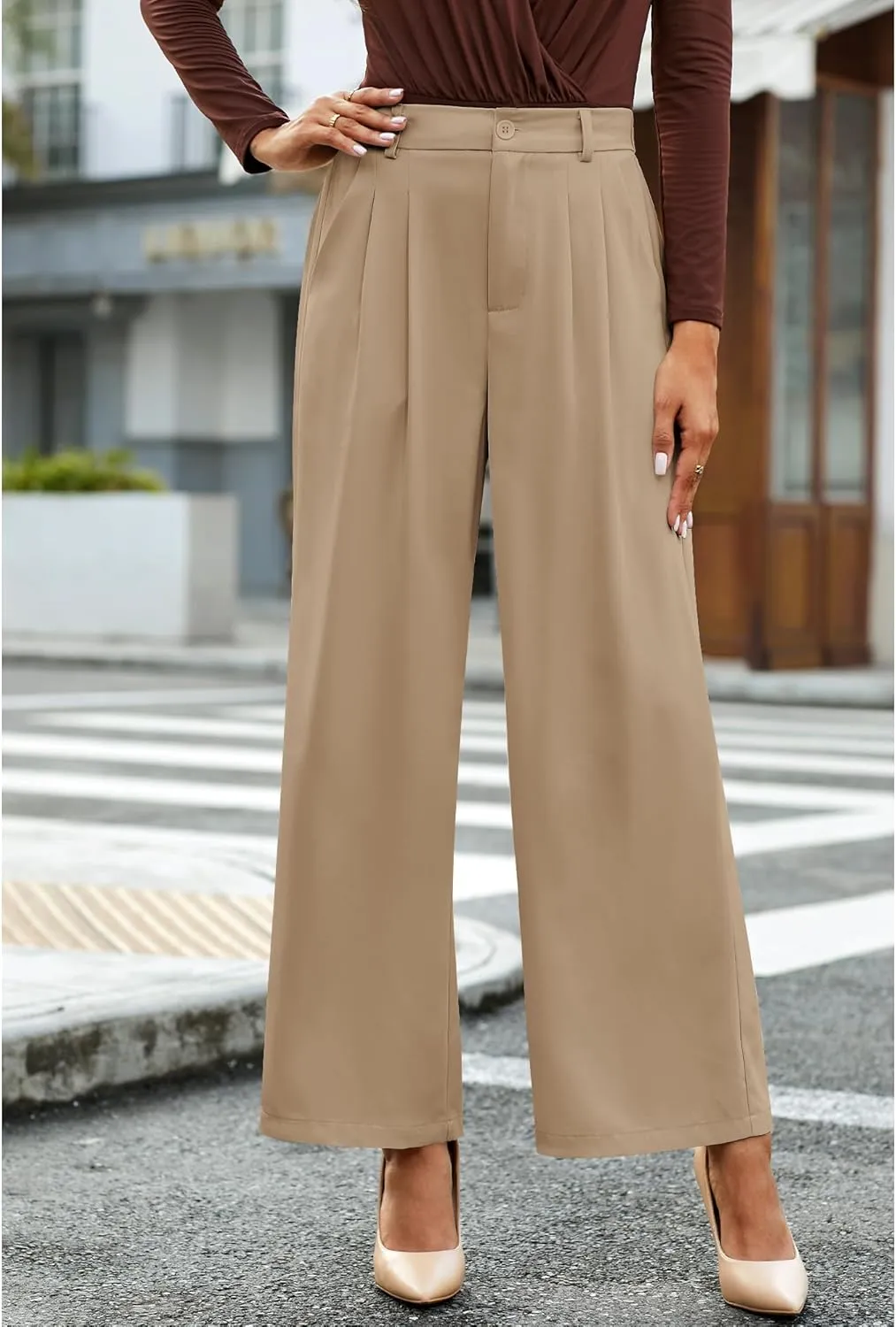 GRAPENT Wide Leg Pants for Women Work Business Casual High Waisted Dressy Pants Flowy Trousers Office