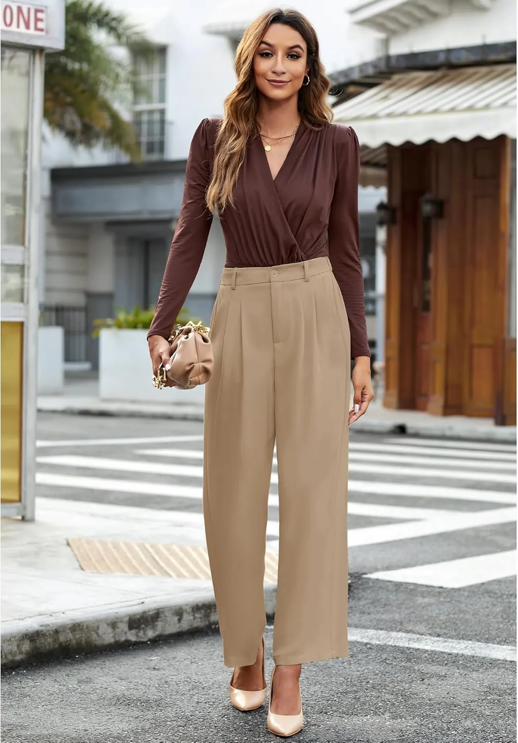 GRAPENT Wide Leg Pants for Women Work Business Casual High Waisted Dressy Pants Flowy Trousers Office
