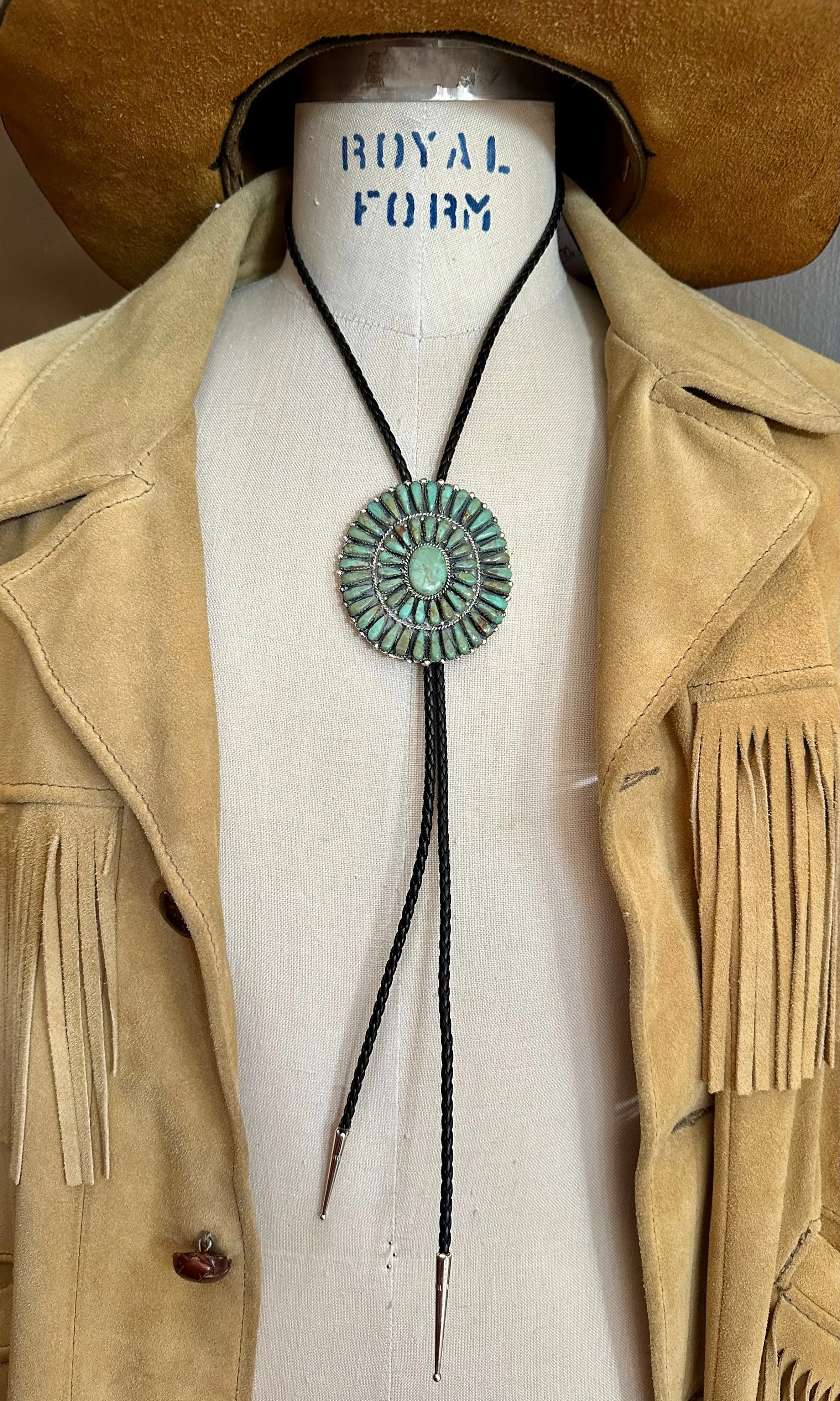HERE COMES The Sun Green Turquoise Silver Bolo Tie