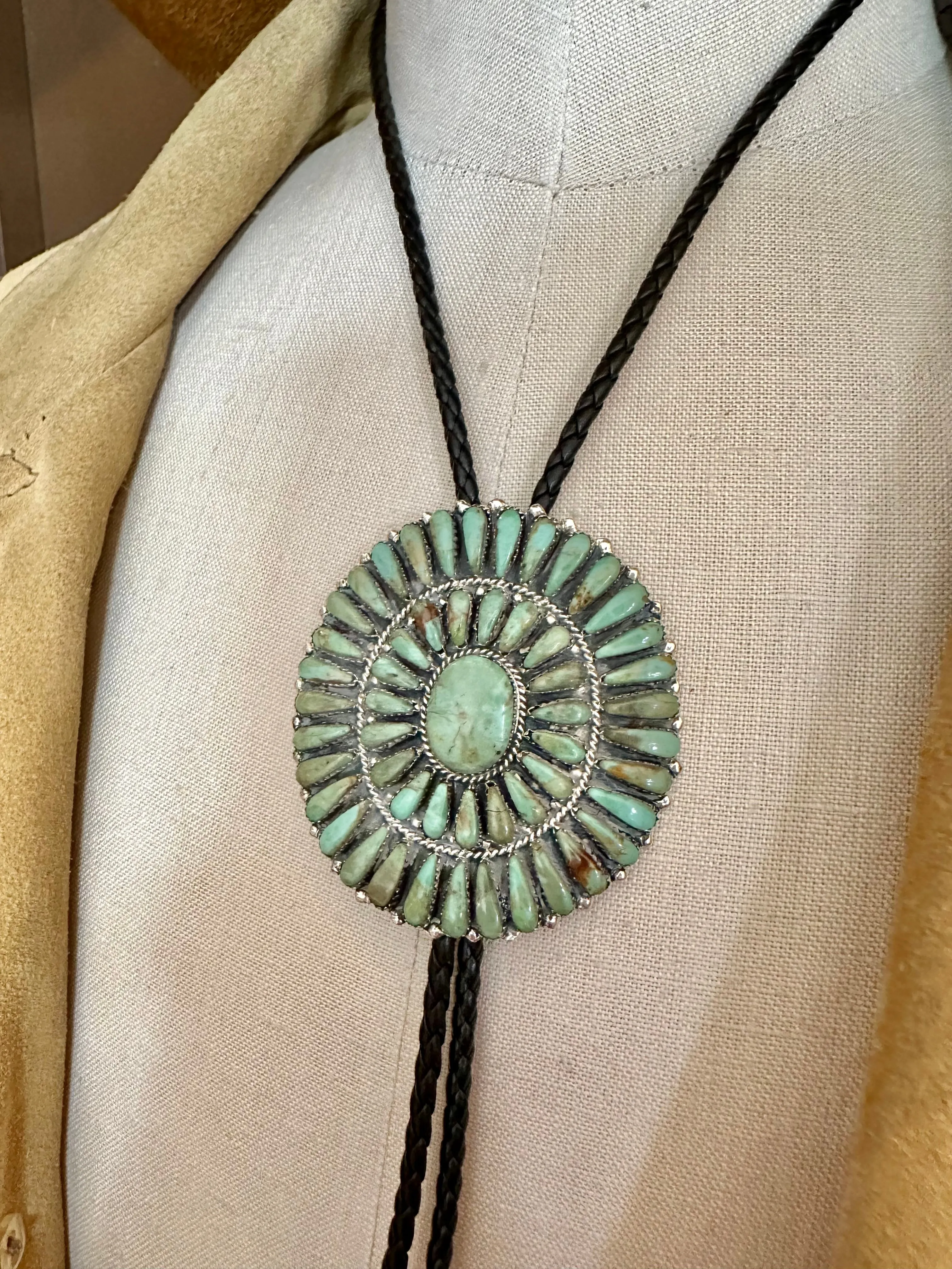 HERE COMES The Sun Green Turquoise Silver Bolo Tie