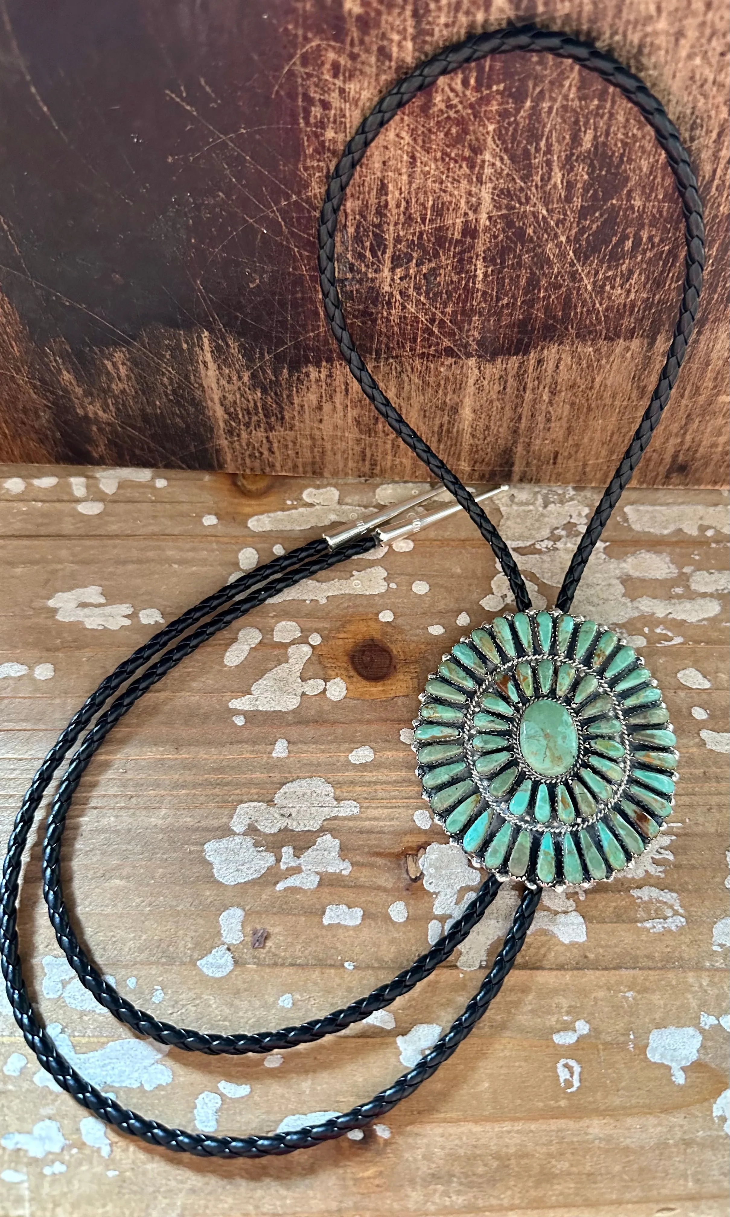 HERE COMES The Sun Green Turquoise Silver Bolo Tie
