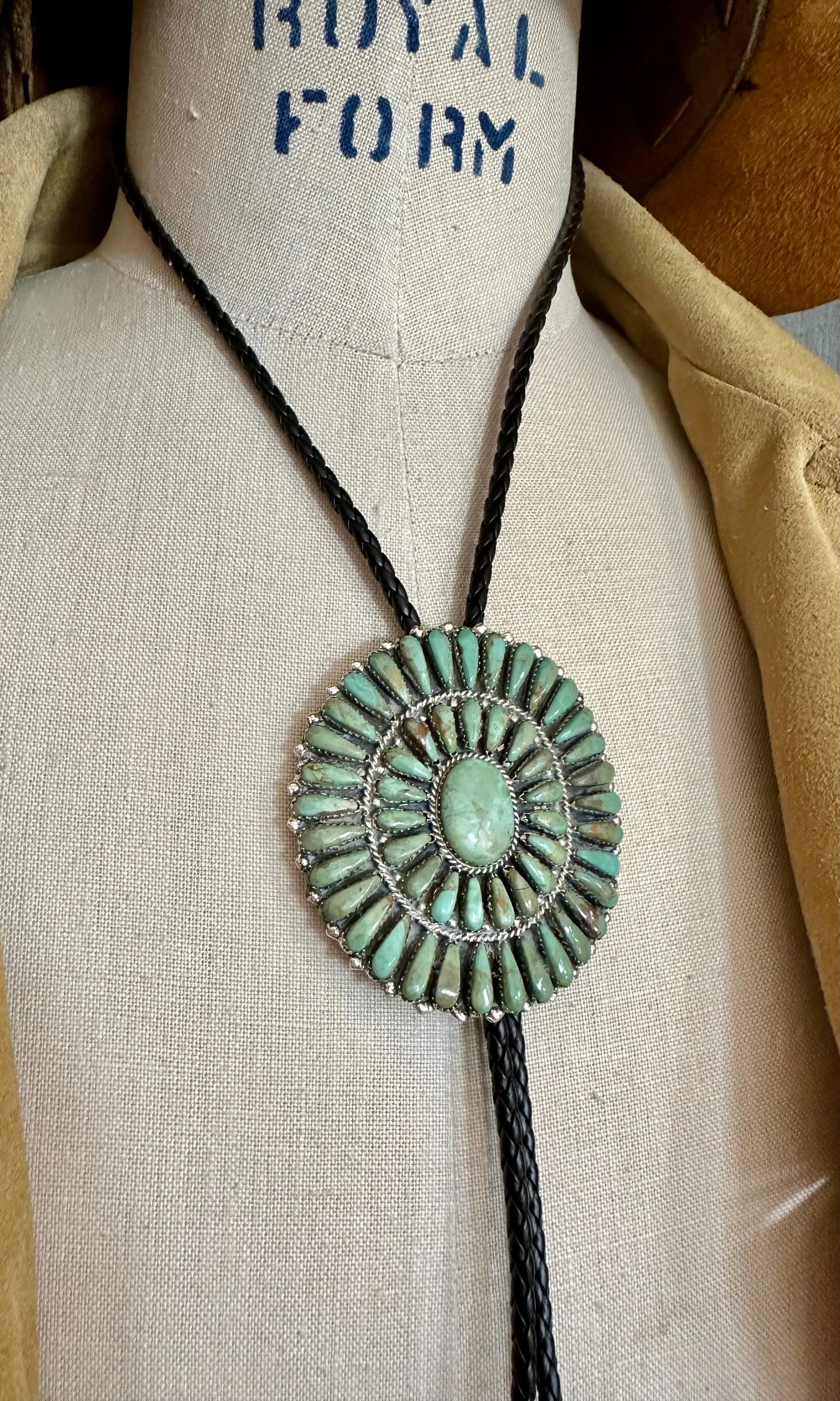 HERE COMES The Sun Green Turquoise Silver Bolo Tie