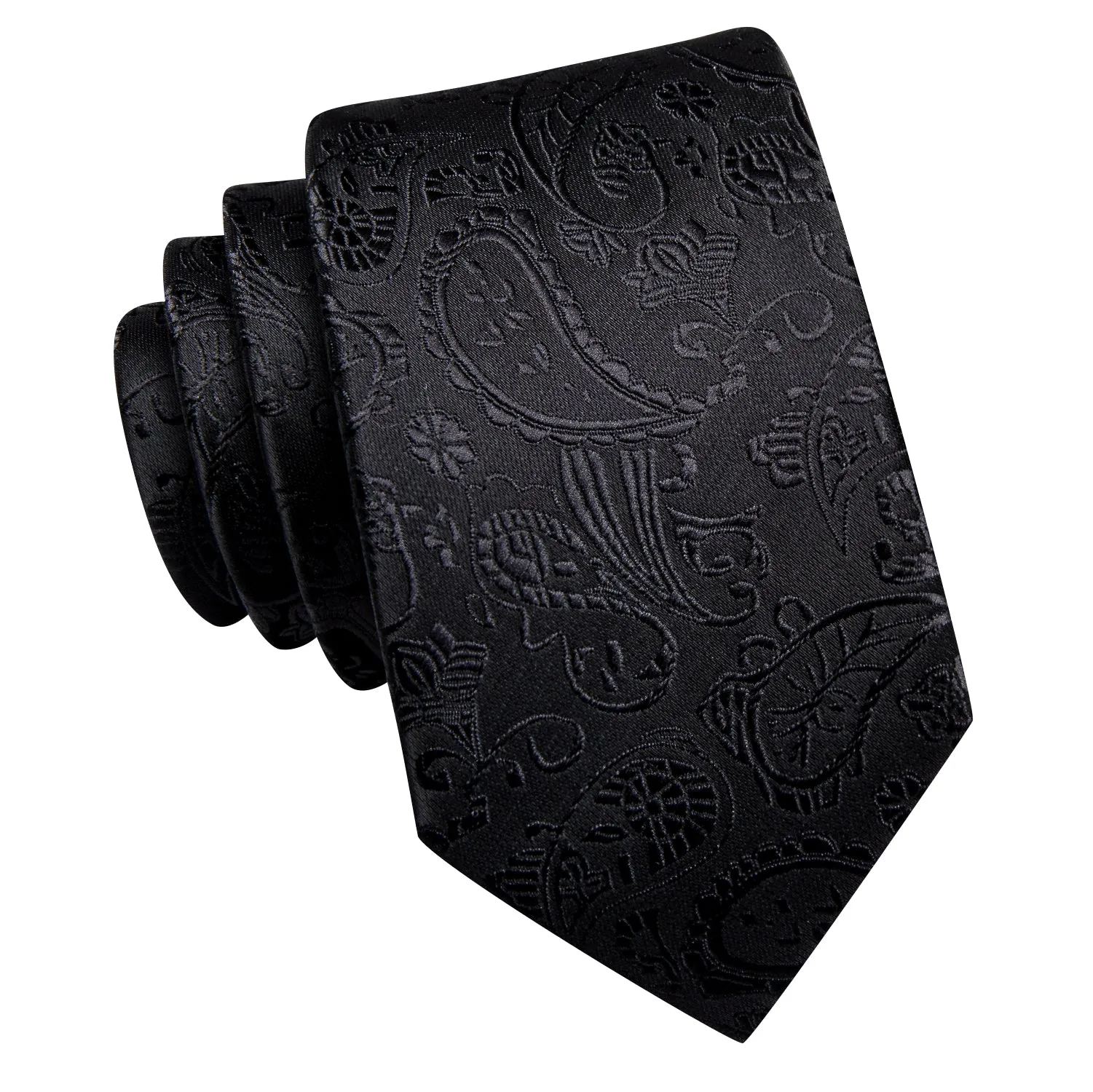 Hi-Tie Black Paisley Silk Children Neck Tie Pocket Square for Kids