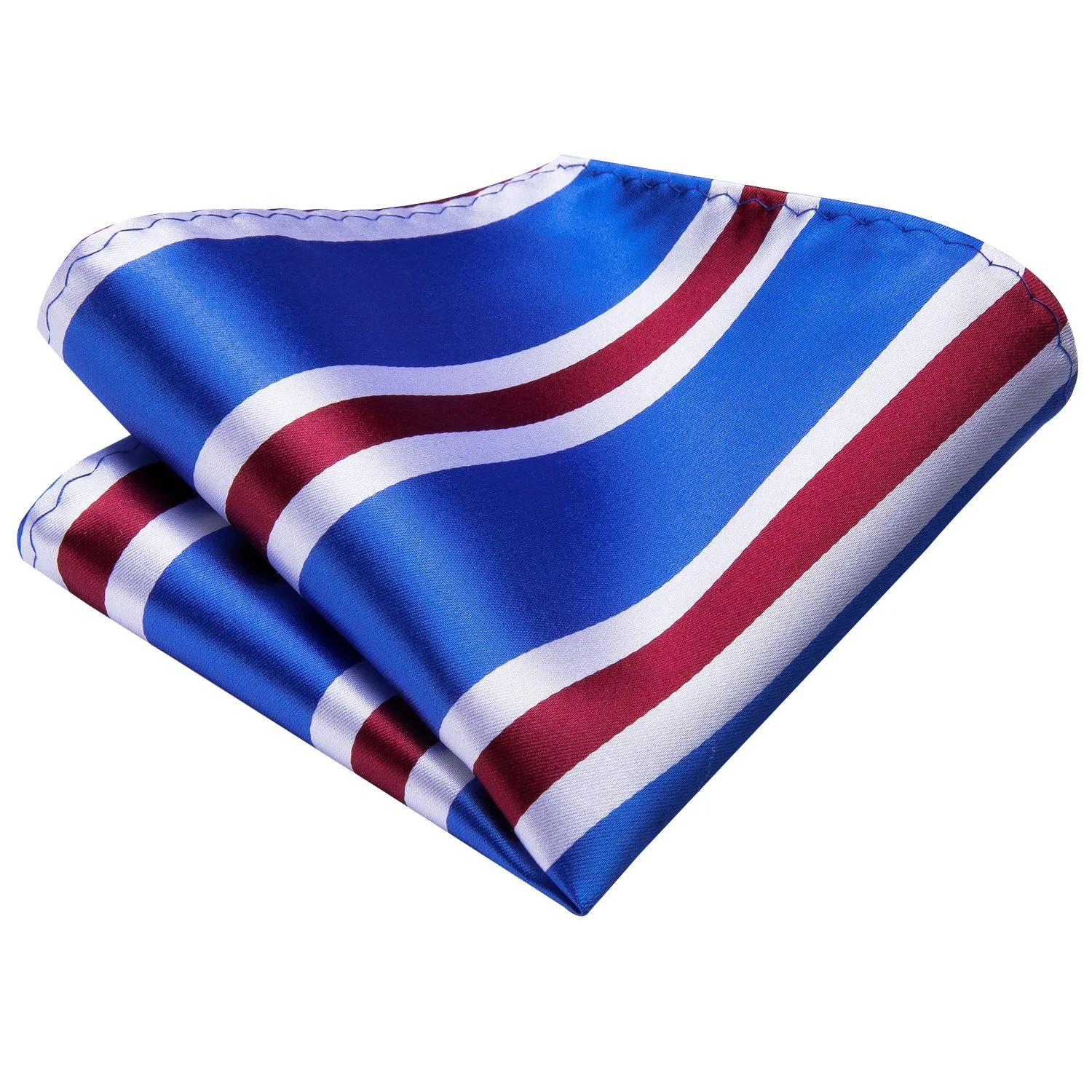 Hi-Tie Blue Necktie Red White Stripes Tie Pocket Square Cufflinks Set