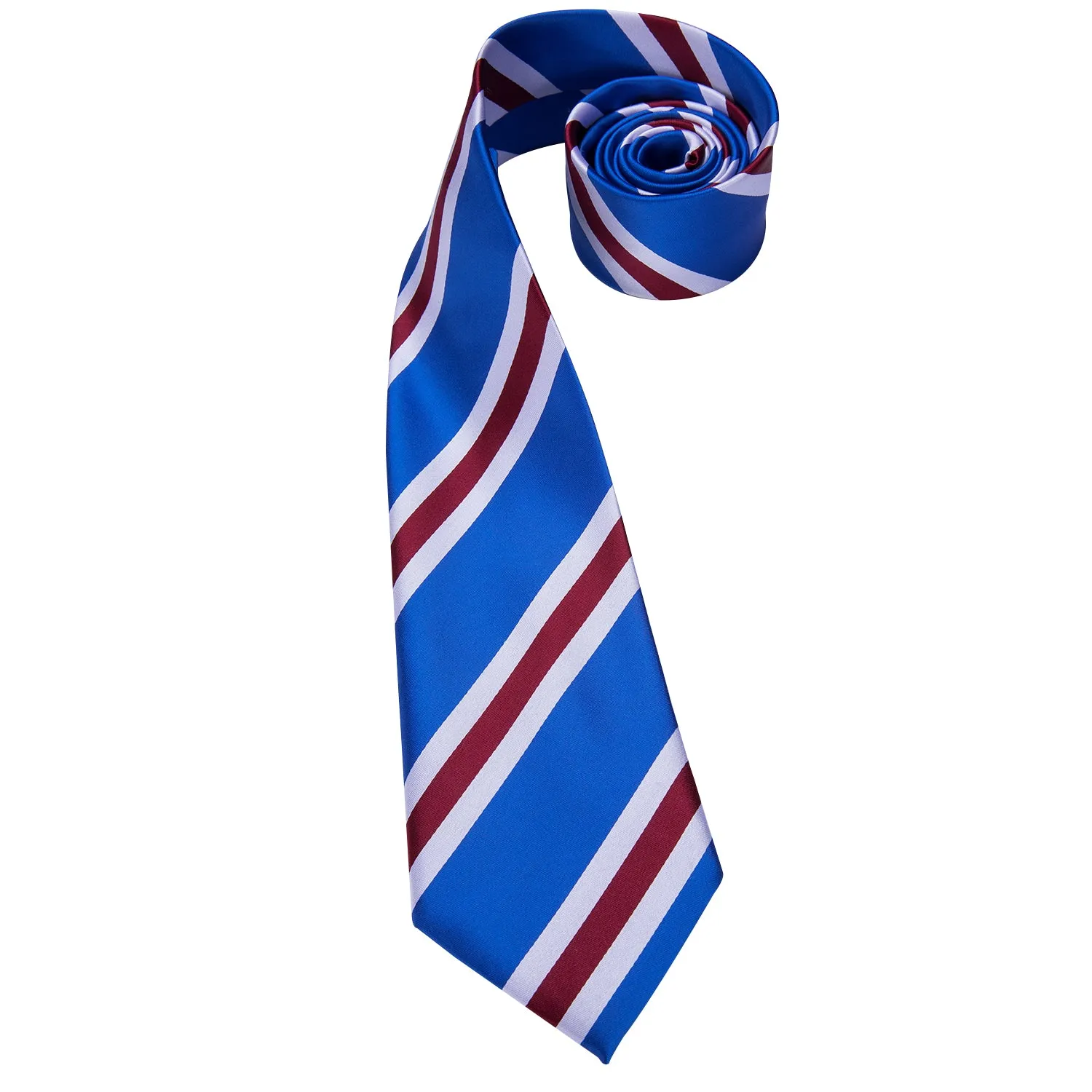 Hi-Tie Blue Necktie Red White Stripes Tie Pocket Square Cufflinks Set