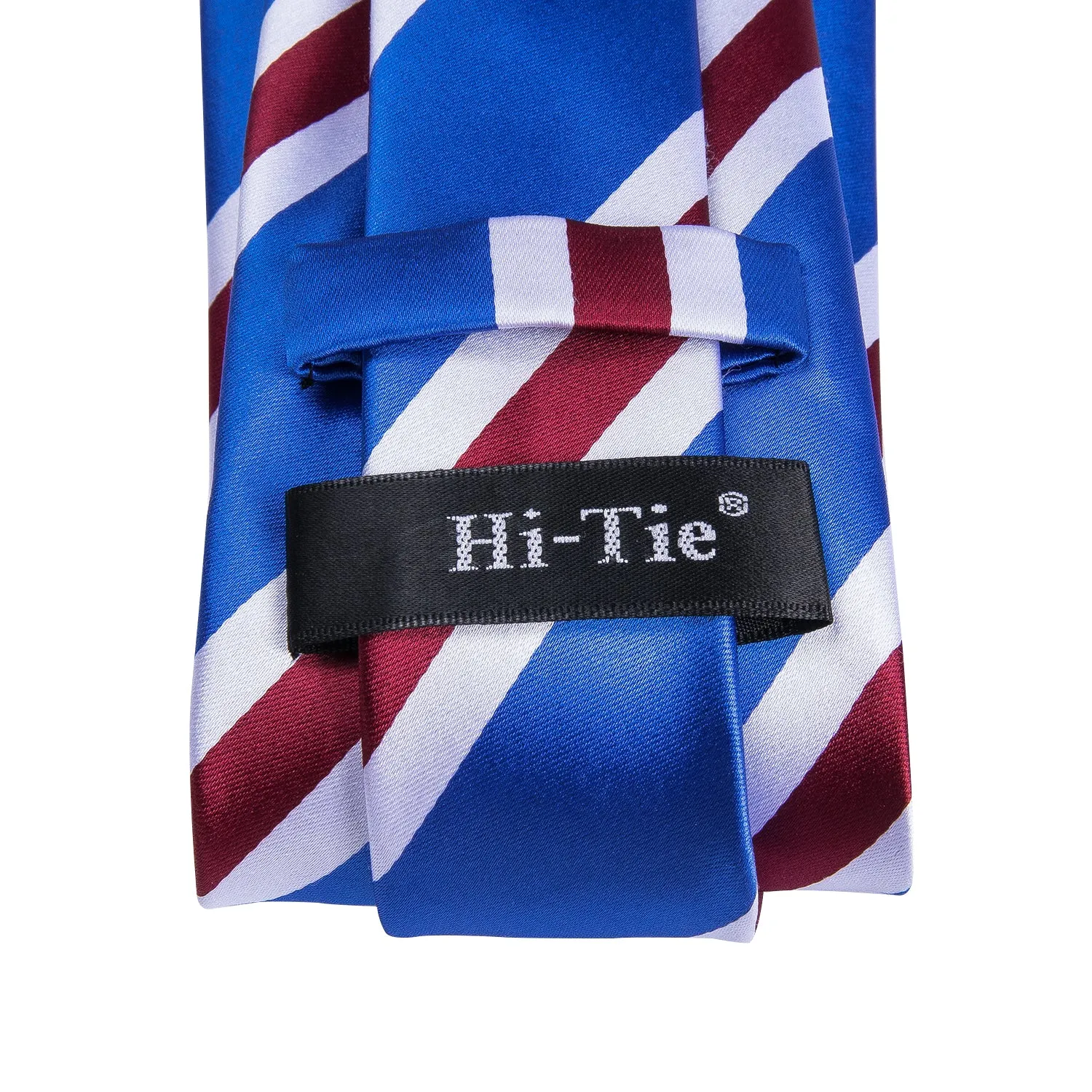 Hi-Tie Blue Necktie Red White Stripes Tie Pocket Square Cufflinks Set