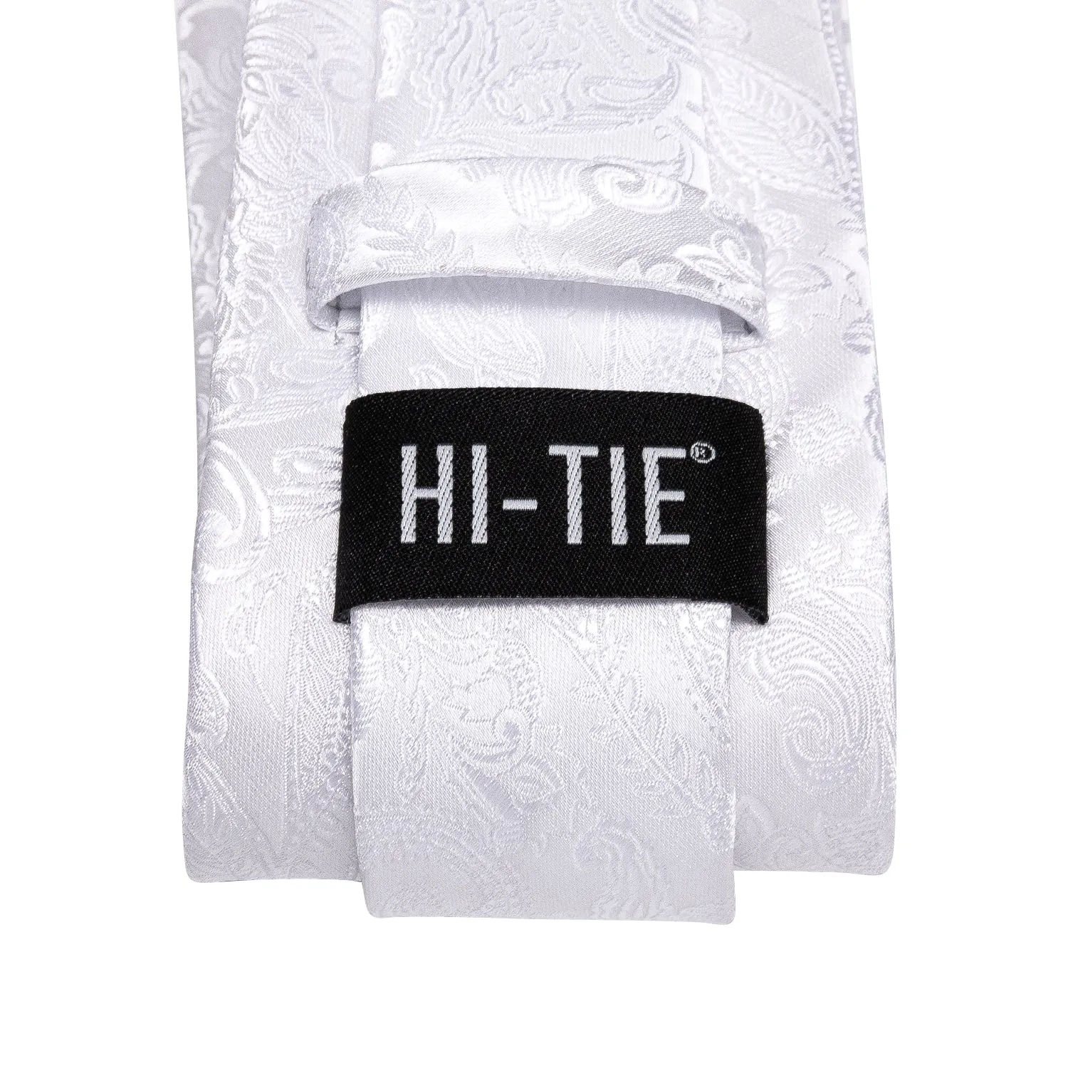 Hi-Tie Pure White Floral Men's Necktie Pocket Square Cufflinks Set