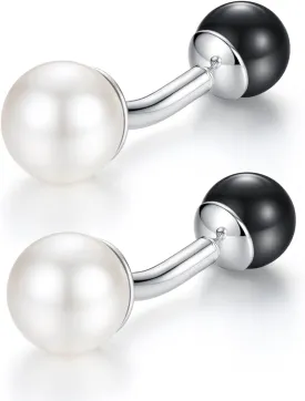 HONEY BEAR Cufflinks for Men White and Black Cultured Pearl Wedding Shirt Suit