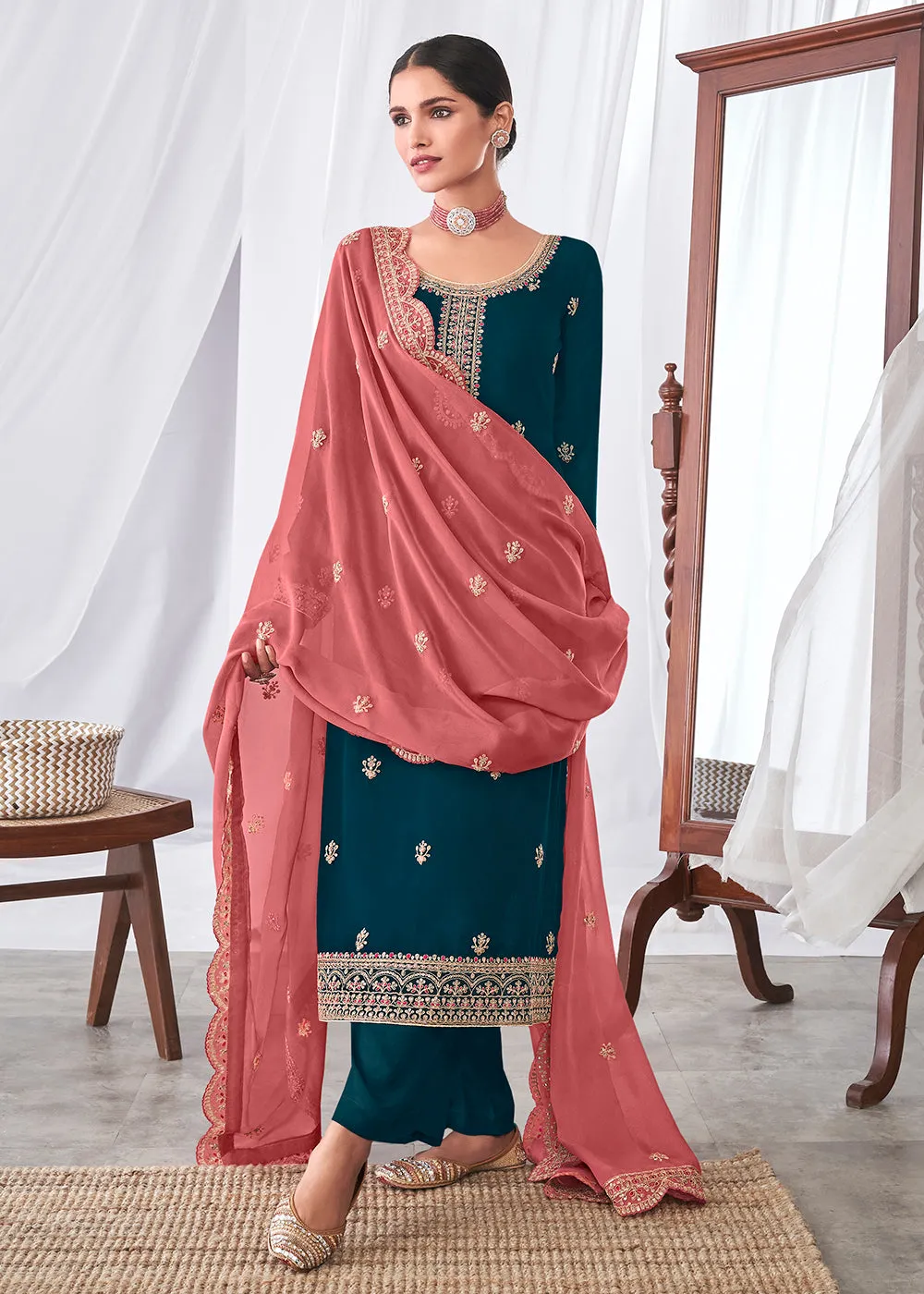 Impressive Navy Blue Indian Party Wear Salwar Suit