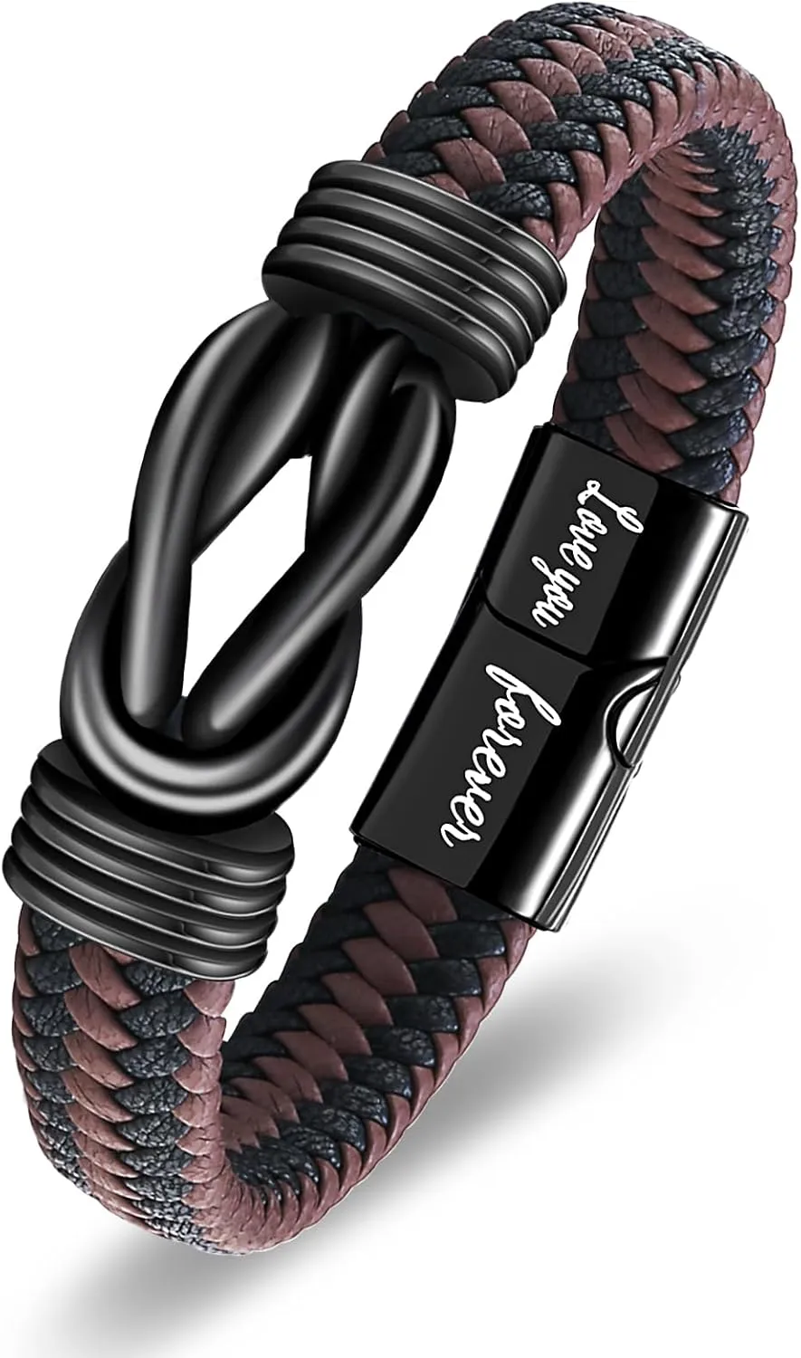 Infinity Knot Leather Bracelet Forever Linked Together Bracelet Birthday Christmas Anniversary Bracelet Idea Mens Braided Cuff 7.8/8.5/9 Inches Bracelet for Man Son Husband Boyfriend Brother Grandson