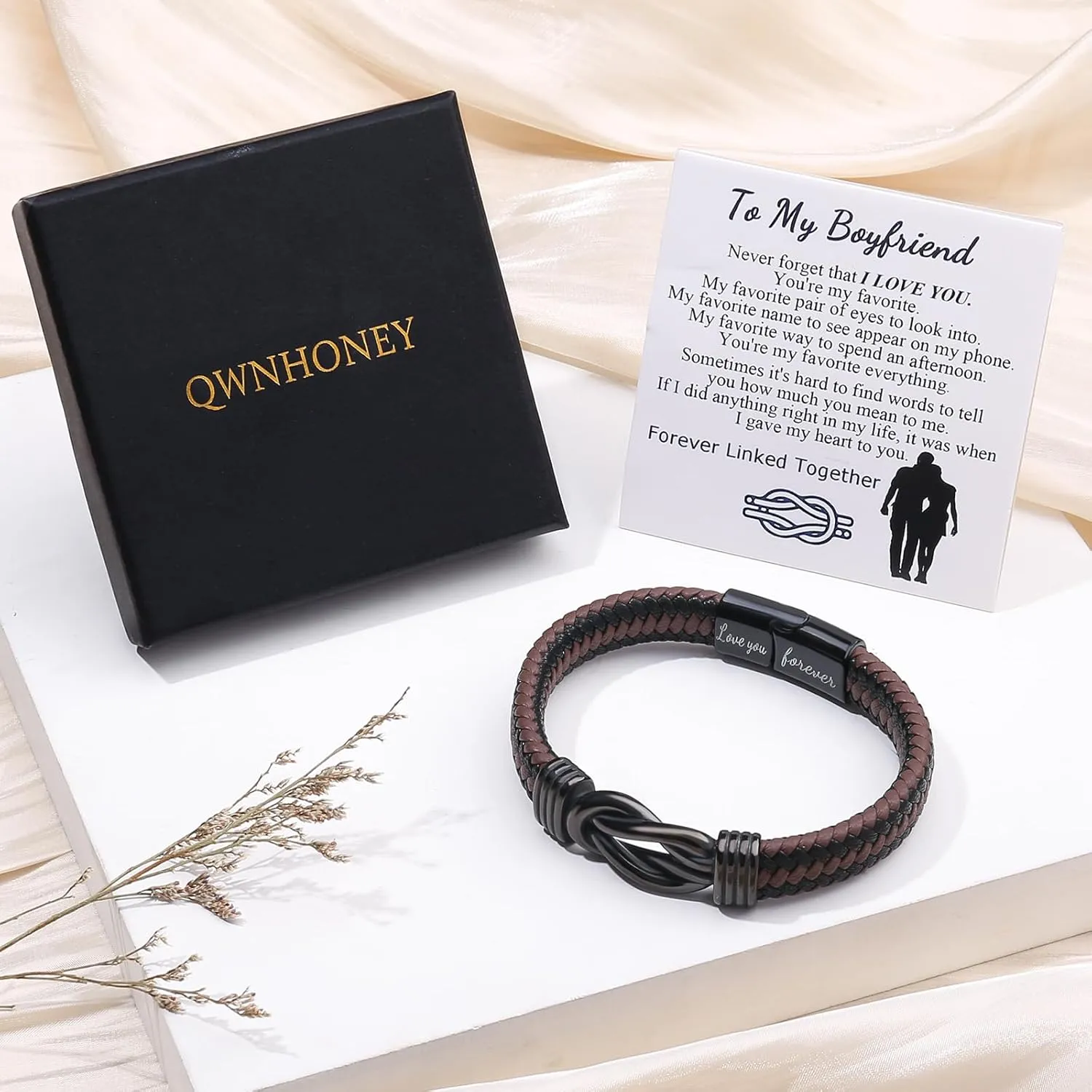 Infinity Knot Leather Bracelet Forever Linked Together Bracelet Birthday Christmas Anniversary Bracelet Idea Mens Braided Cuff 7.8/8.5/9 Inches Bracelet for Man Son Husband Boyfriend Brother Grandson