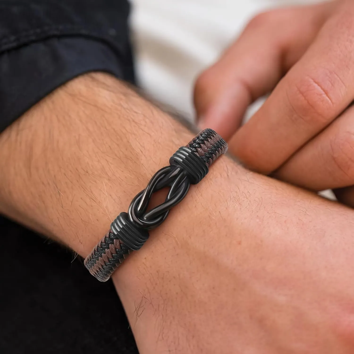 Infinity Knot Leather Bracelet Forever Linked Together Bracelet Birthday Christmas Anniversary Bracelet Idea Mens Braided Cuff 7.8/8.5/9 Inches Bracelet for Man Son Husband Boyfriend Brother Grandson