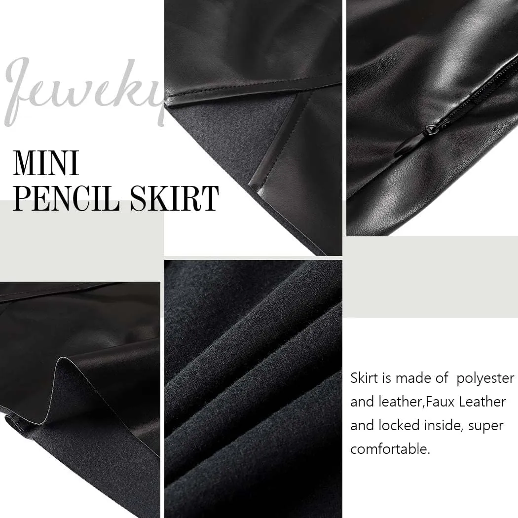JEWEKY Leather Bodycon Skirt High Waist Mini Skirts Split Pencil Short Skirt Slim Novelty Skirt for Women