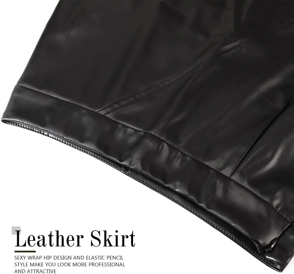 JEWEKY Leather Bodycon Skirt High Waist Mini Skirts Split Pencil Short Skirt Slim Novelty Skirt for Women