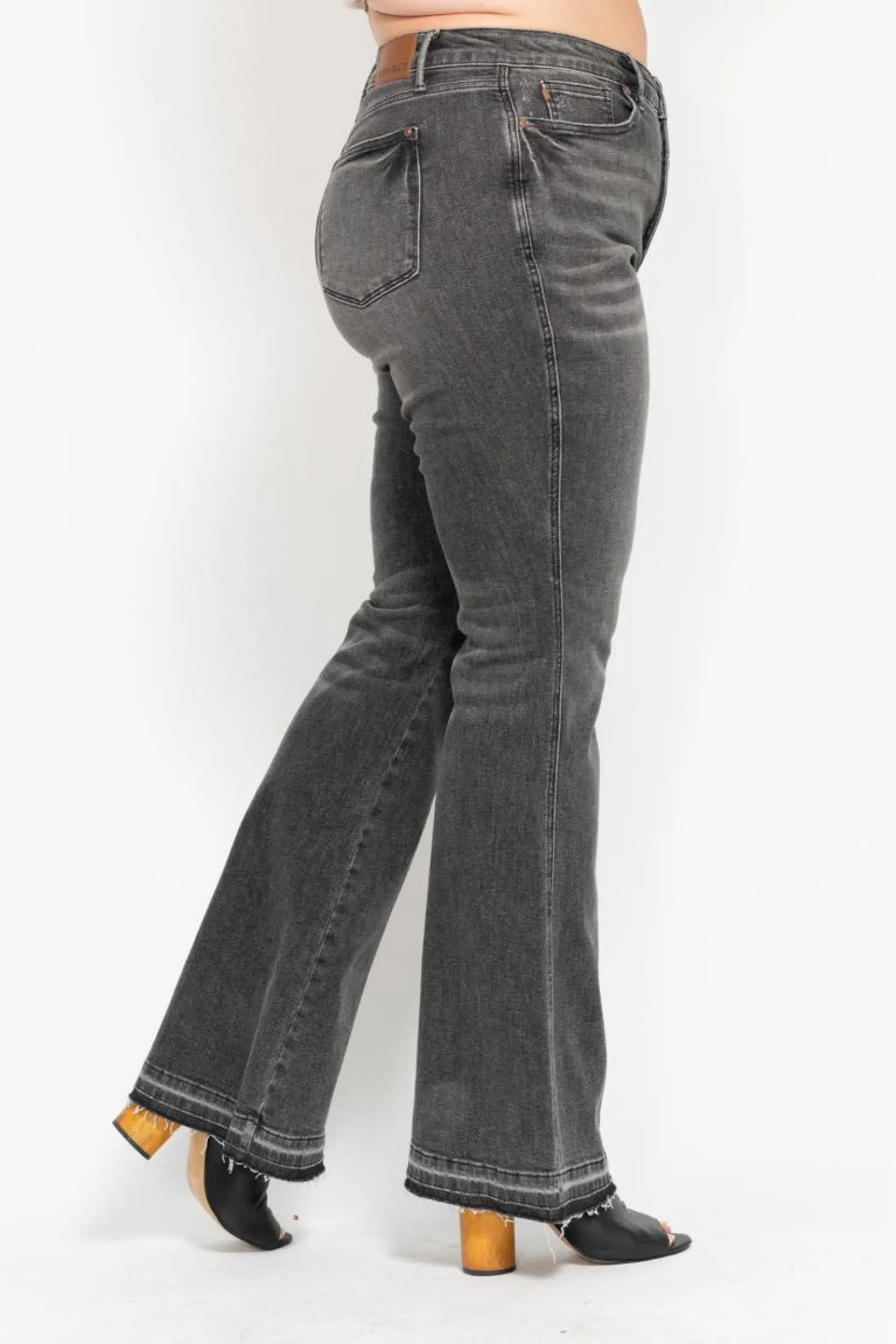 Judy Blue Mid Rise Tummy Control Washed Gray Release Hem Flare Denim 88880