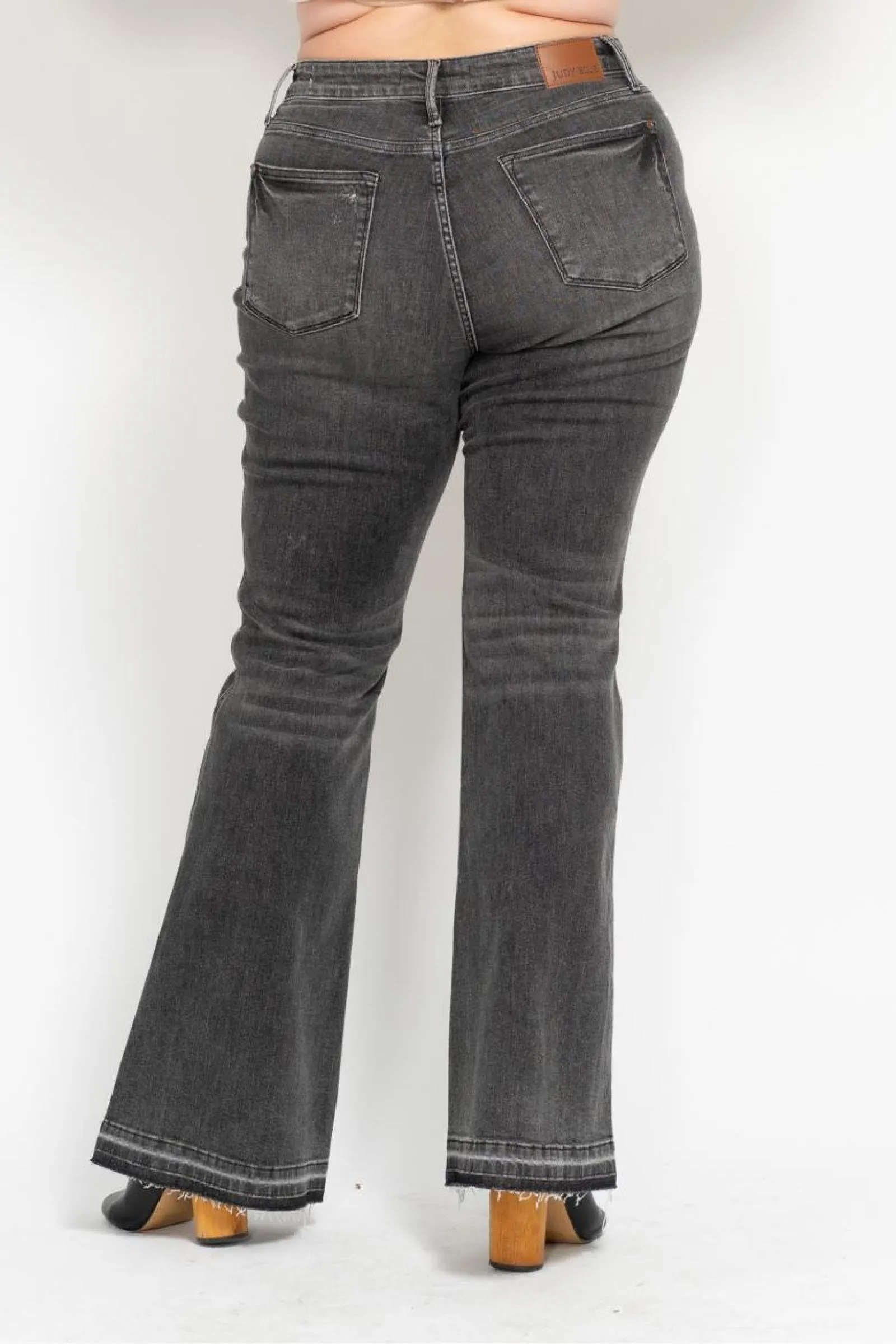 Judy Blue Mid Rise Tummy Control Washed Gray Release Hem Flare Denim 88880