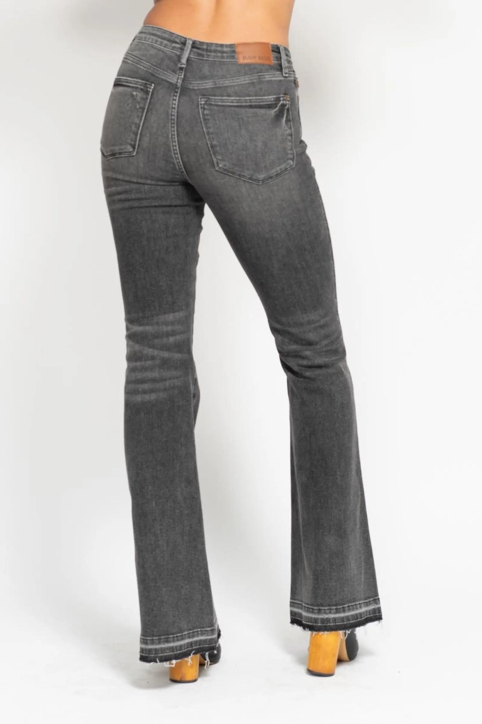 Judy Blue Mid Rise Tummy Control Washed Gray Release Hem Flare Denim 88880