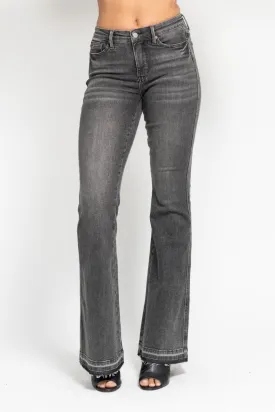 Judy Blue Mid Rise Tummy Control Washed Gray Release Hem Flare Denim 88880