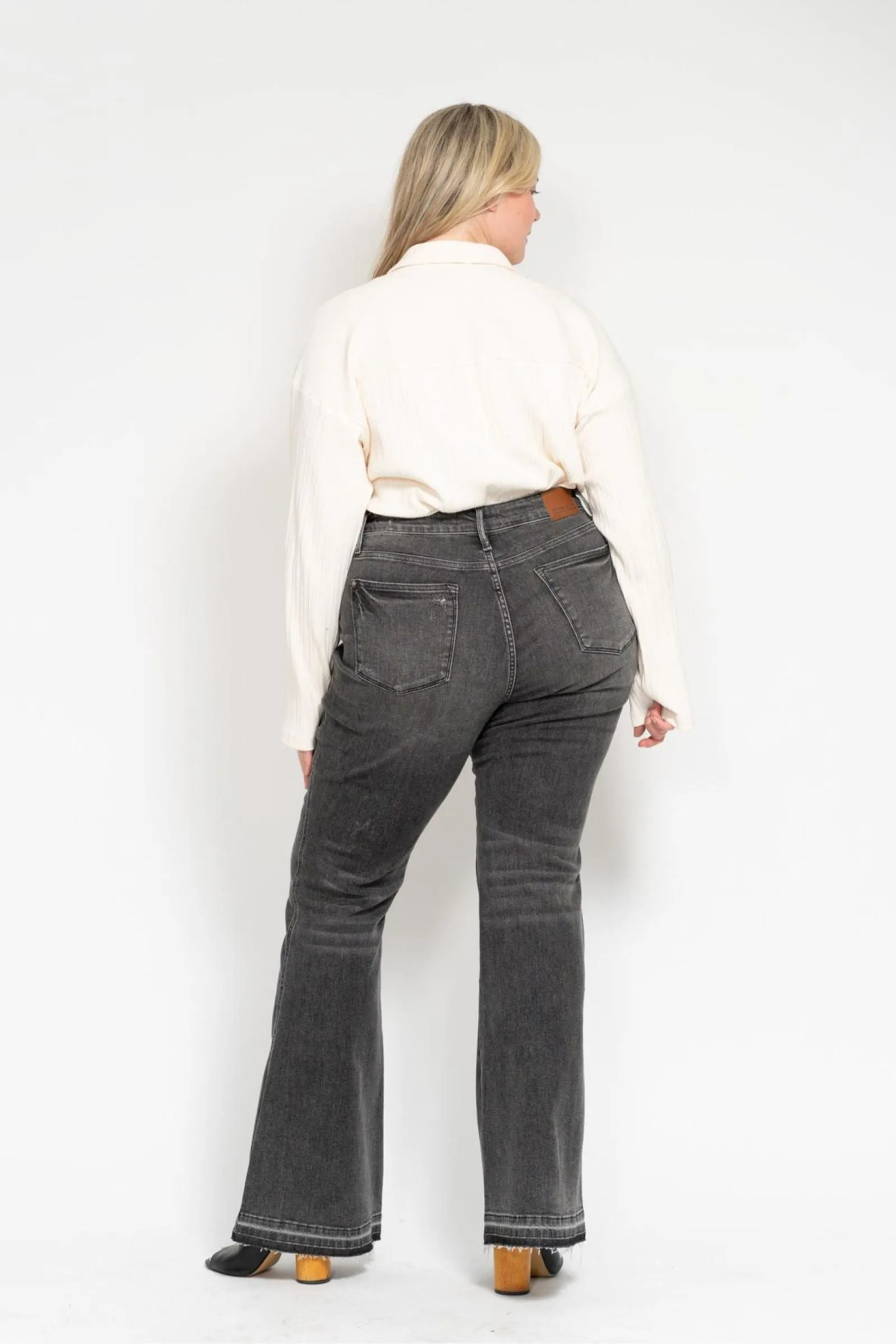Judy Blue Mid Rise Tummy Control Washed Gray Release Hem Flare Denim 88880