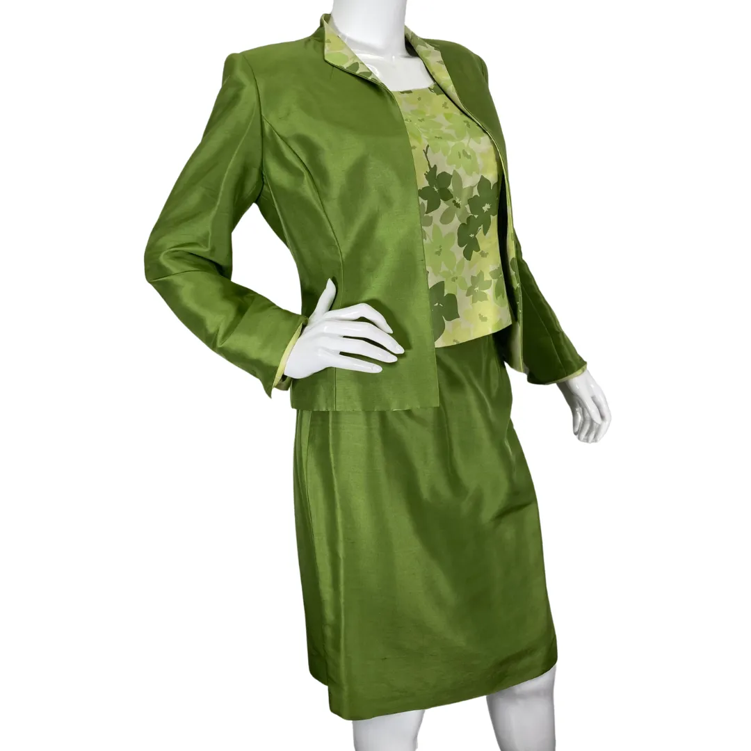 Kasper Floral Green Skirt, Top and a Blazer Suit Set