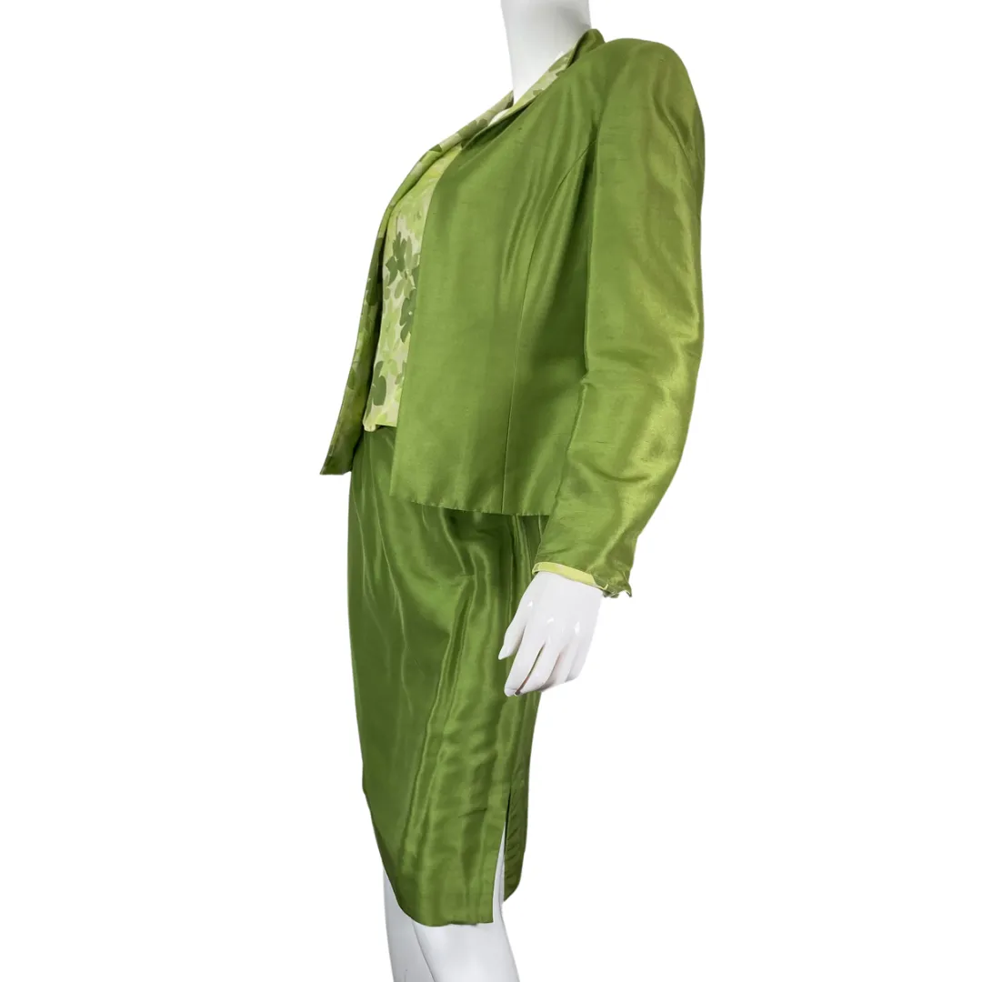 Kasper Floral Green Skirt, Top and a Blazer Suit Set